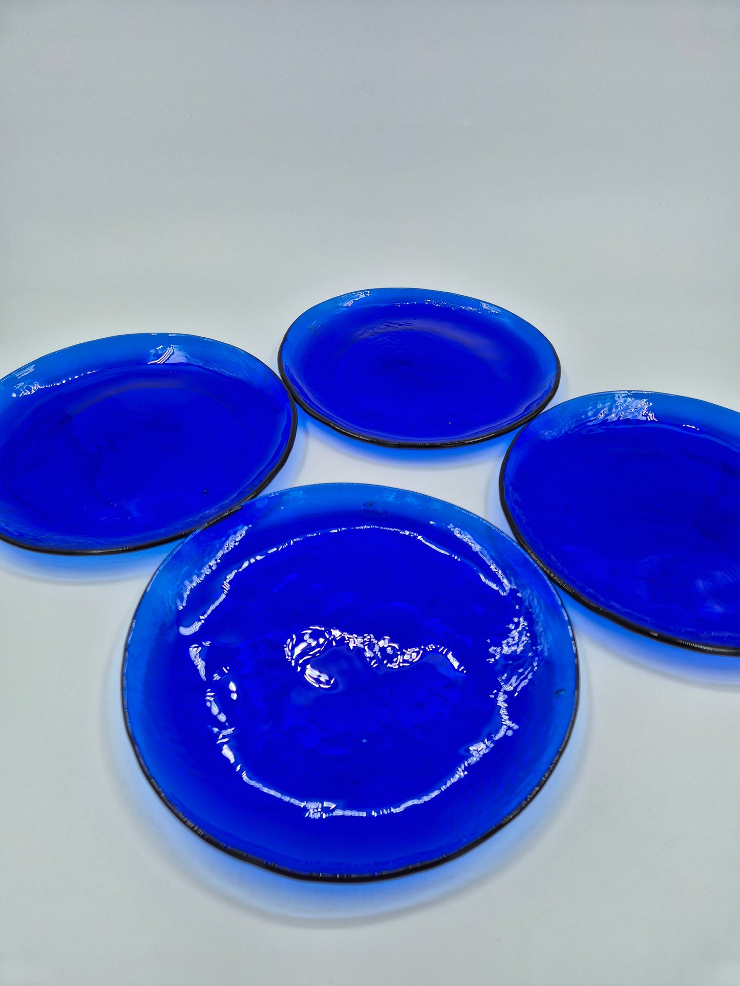 Vintage Muurla Finland Blue Glass Plates - Set of 4