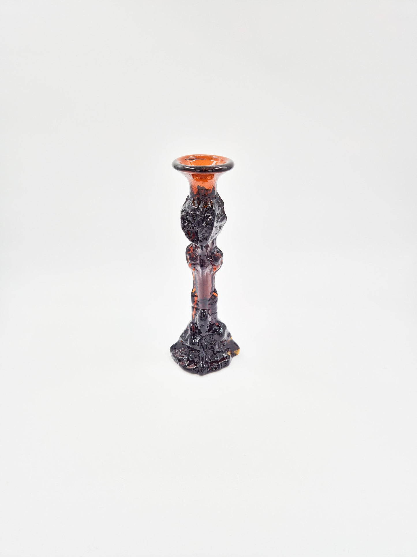 Vintage Humppila Glass Candlestick – Pertti Santalahti – Amber Brown Art Glass – Finnish Design 1970s