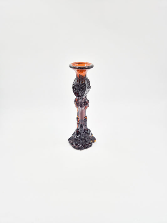 Vintage Humppila Glass Candlestick – Pertti Santalahti – Amber Brown Art Glass – Finnish Design 1970s