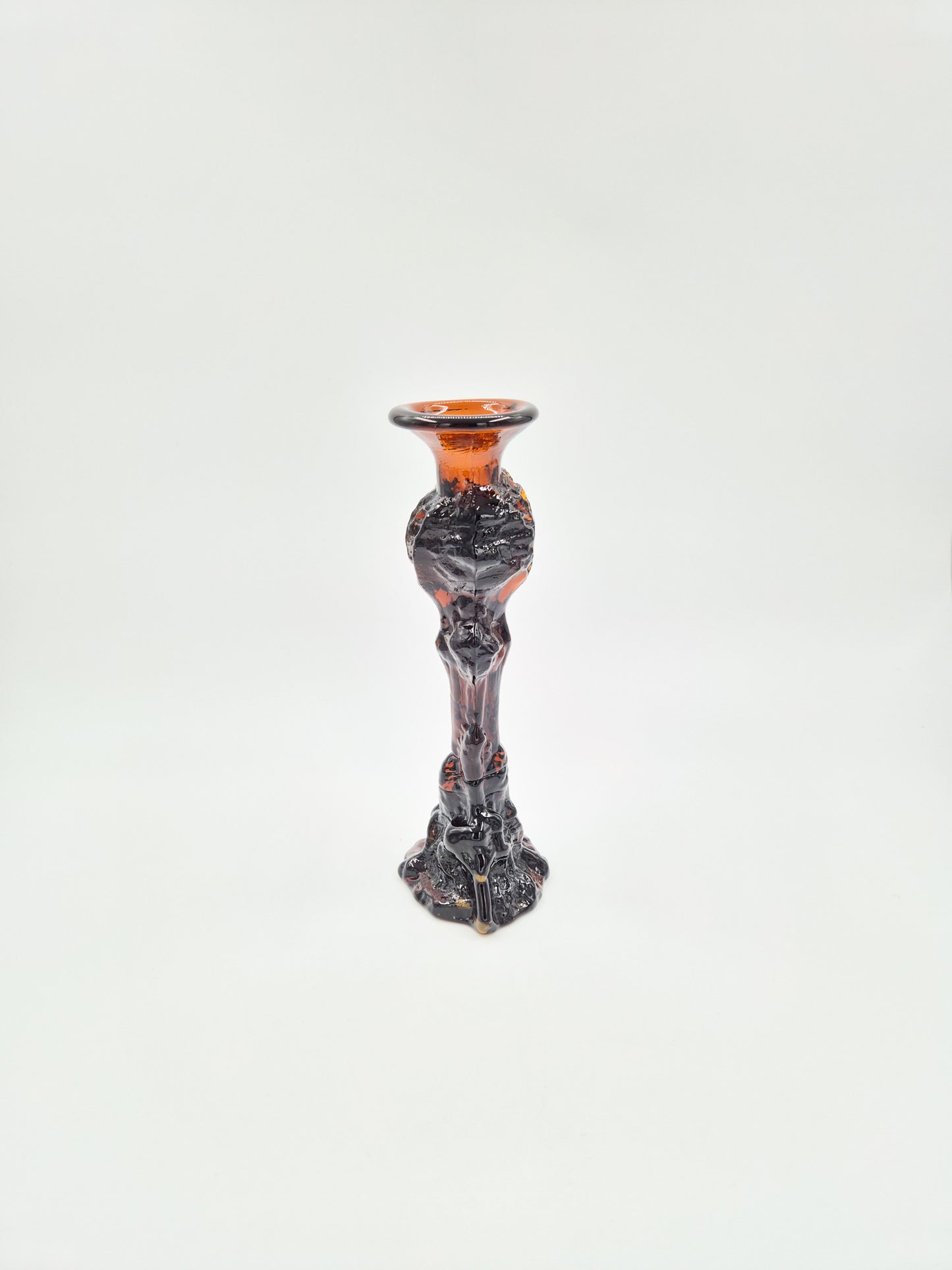 Vintage Humppila Glass Candlestick – Pertti Santalahti – Amber Brown Art Glass – Finnish Design 1970s