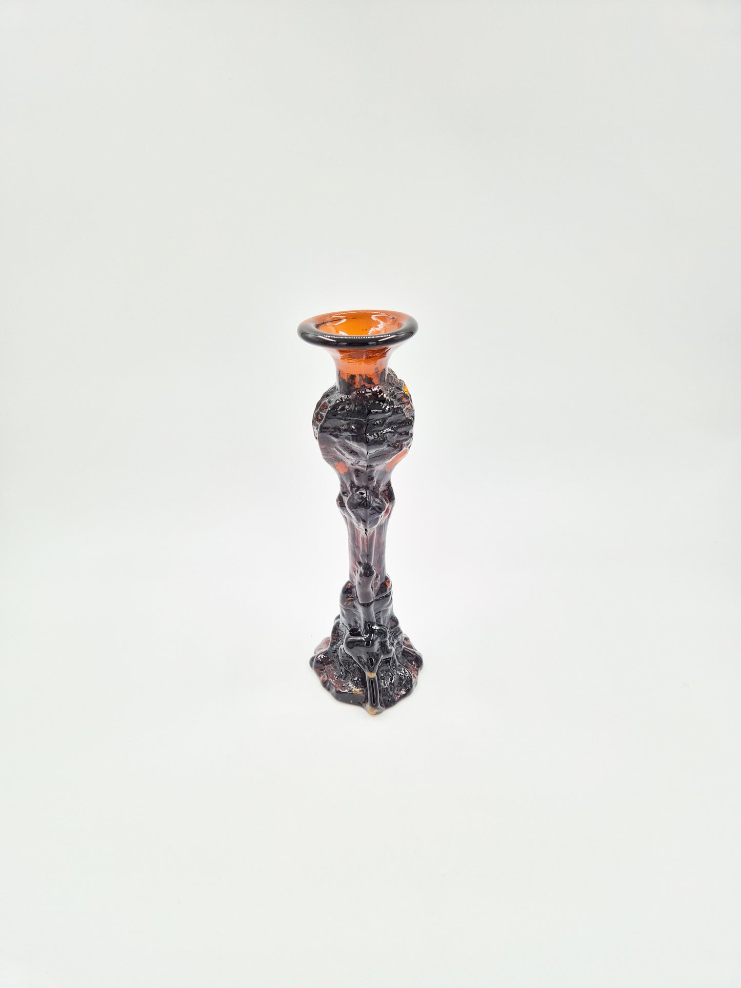 Vintage Humppila Glass Candlestick – Pertti Santalahti – Amber Brown Art Glass – Finnish Design 1970s
