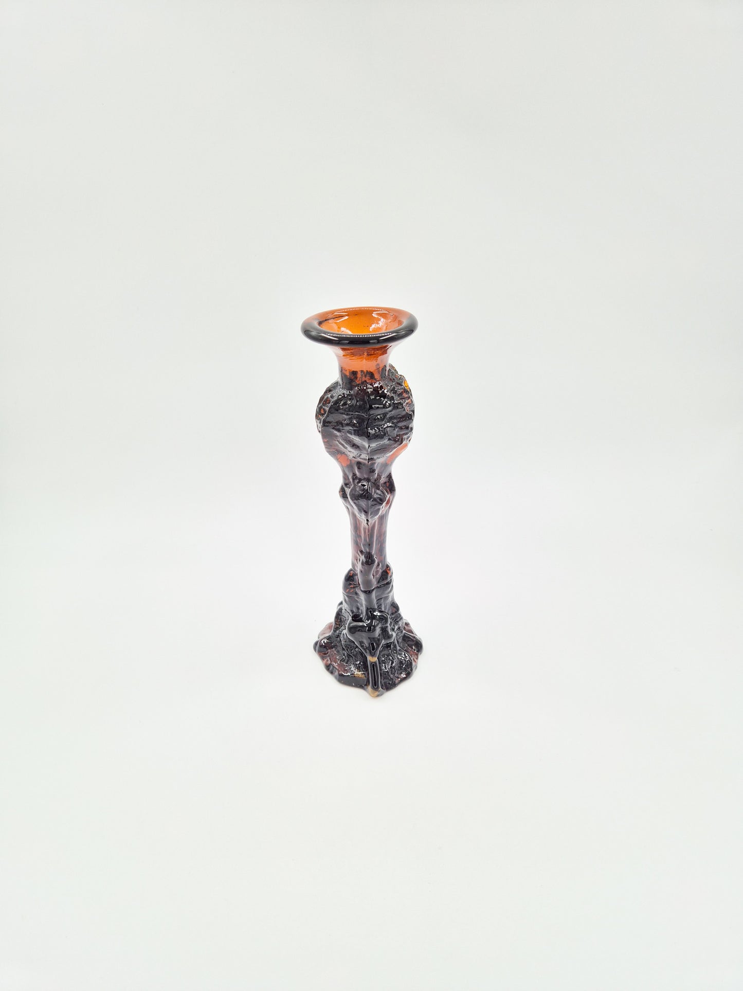 Vintage Humppila Glass Candlestick – Pertti Santalahti – Amber Brown Art Glass – Finnish Design 1970s