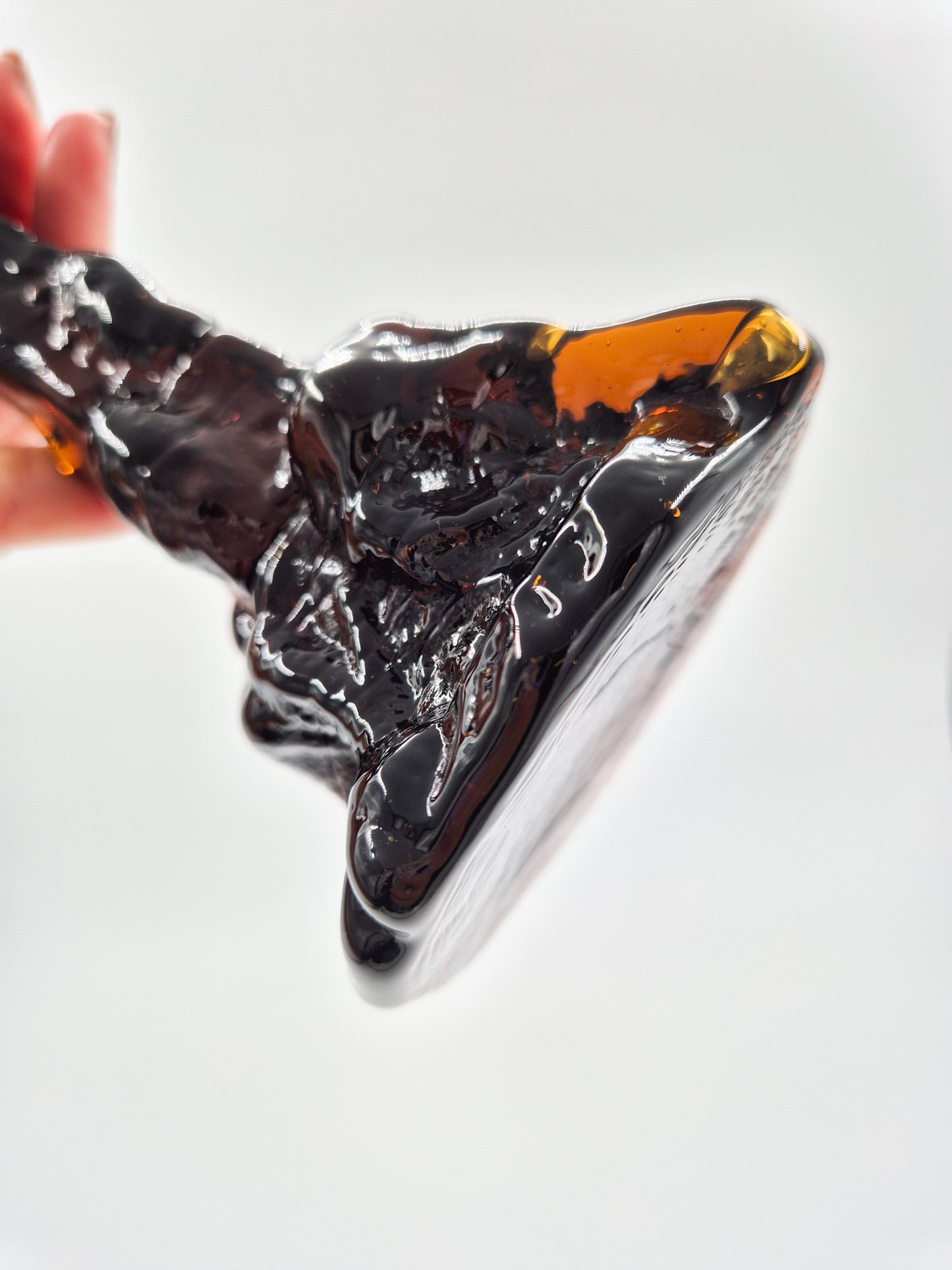 Vintage Humppila Glass Candlestick – Pertti Santalahti – Amber Brown Art Glass – Finnish Design 1970s