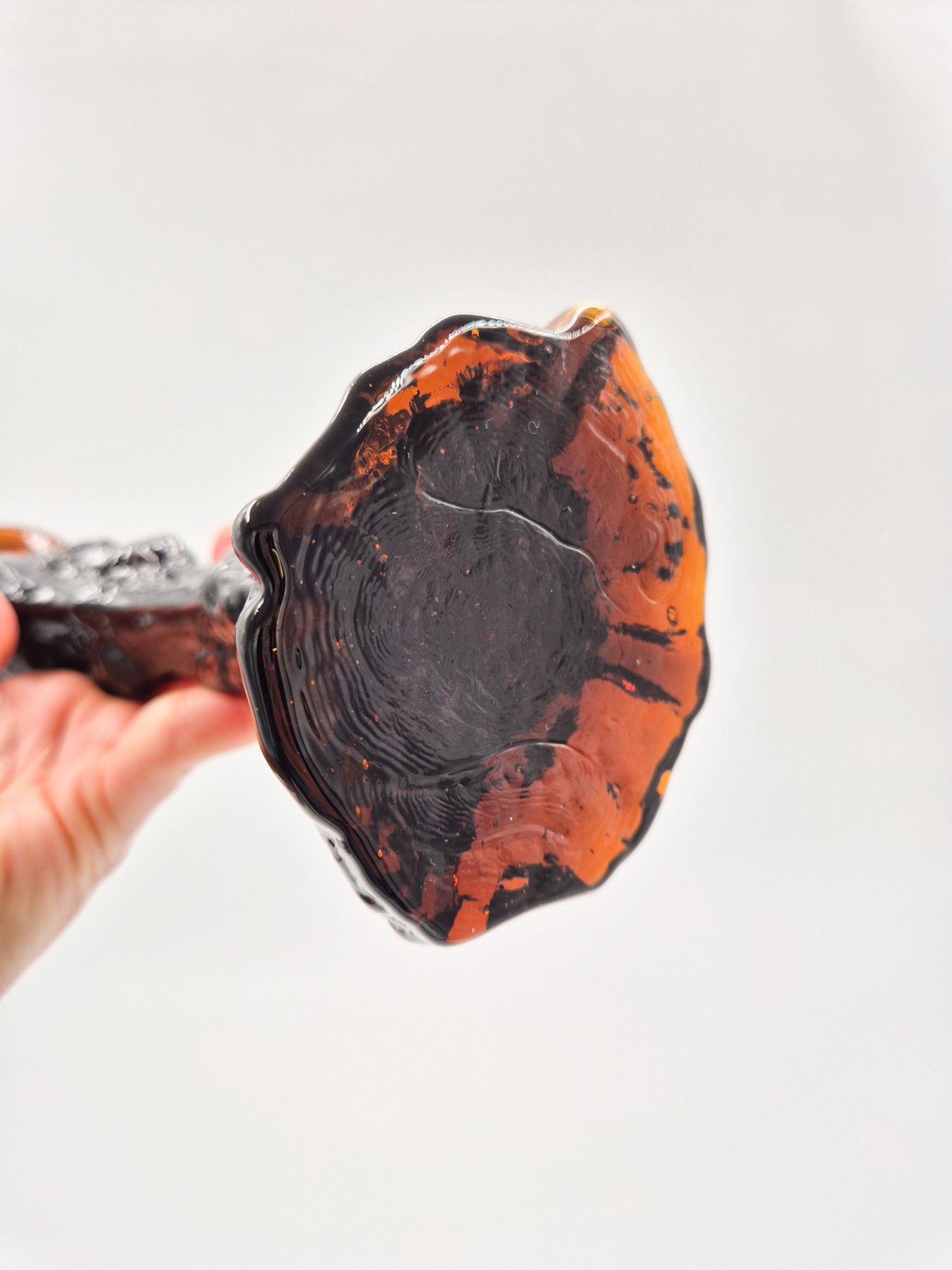 Vintage Humppila Glass Candlestick – Pertti Santalahti – Amber Brown Art Glass – Finnish Design 1970s