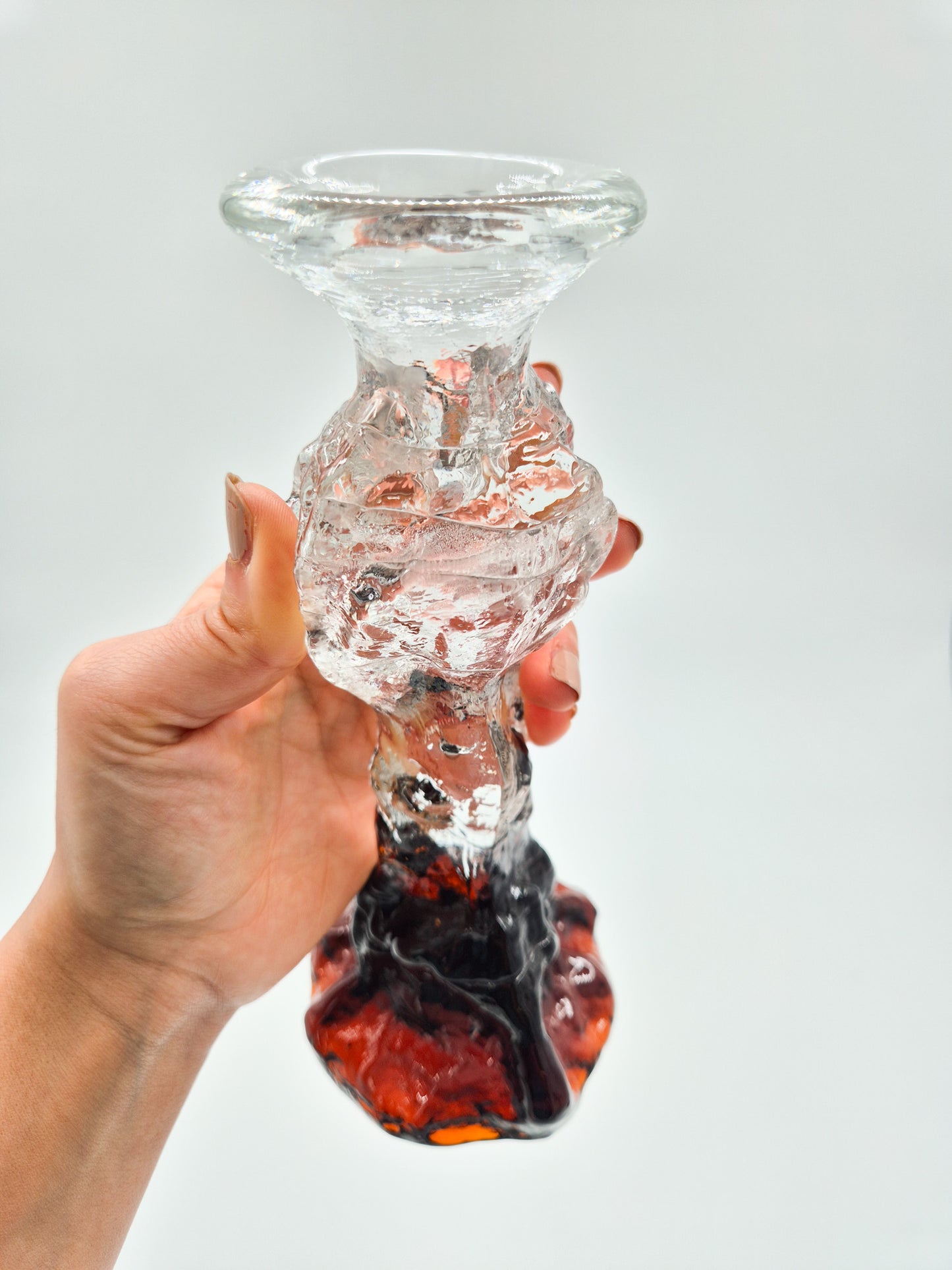 Vintage Humppila “Kasvimaalla” Glass Candlestick – Pertti Santalahti – Finnish Art Glass 1970s