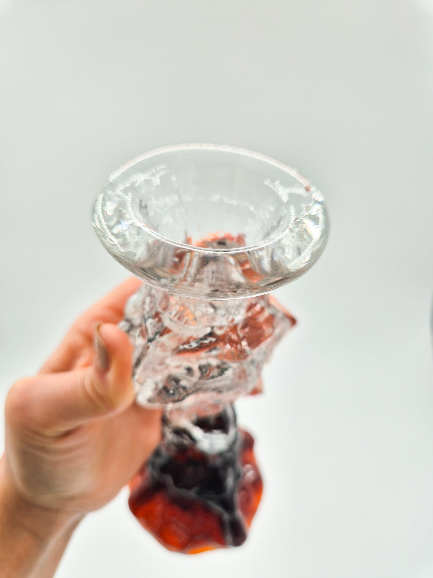 Vintage Humppila “Kasvimaalla” Glass Candlestick – Pertti Santalahti – Finnish Art Glass 1970s