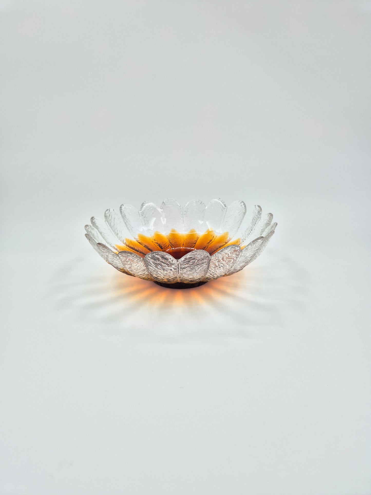 Vintage Humppila Glass Bowl – Amber Sunflower Pressed Glass – Finnish 1970s Art Glass