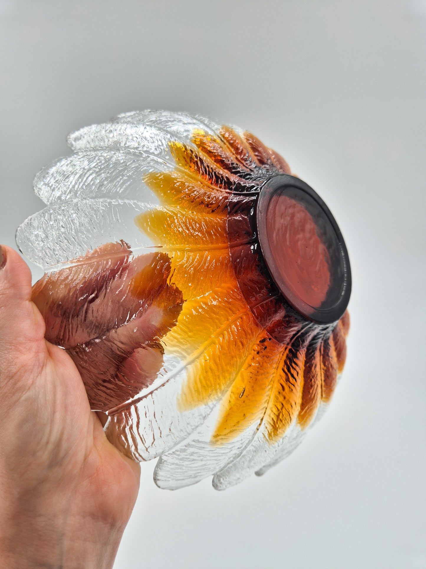 Vintage Humppila Glass Bowl – Amber Sunflower Pressed Glass – Finnish 1970s Art Glass