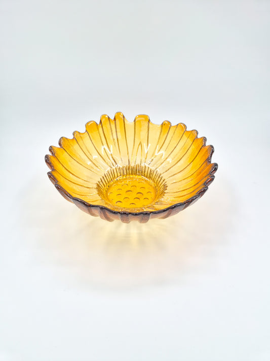 Vintage Humppila Glass Bowl – Amber Sunburst Pressed Glass