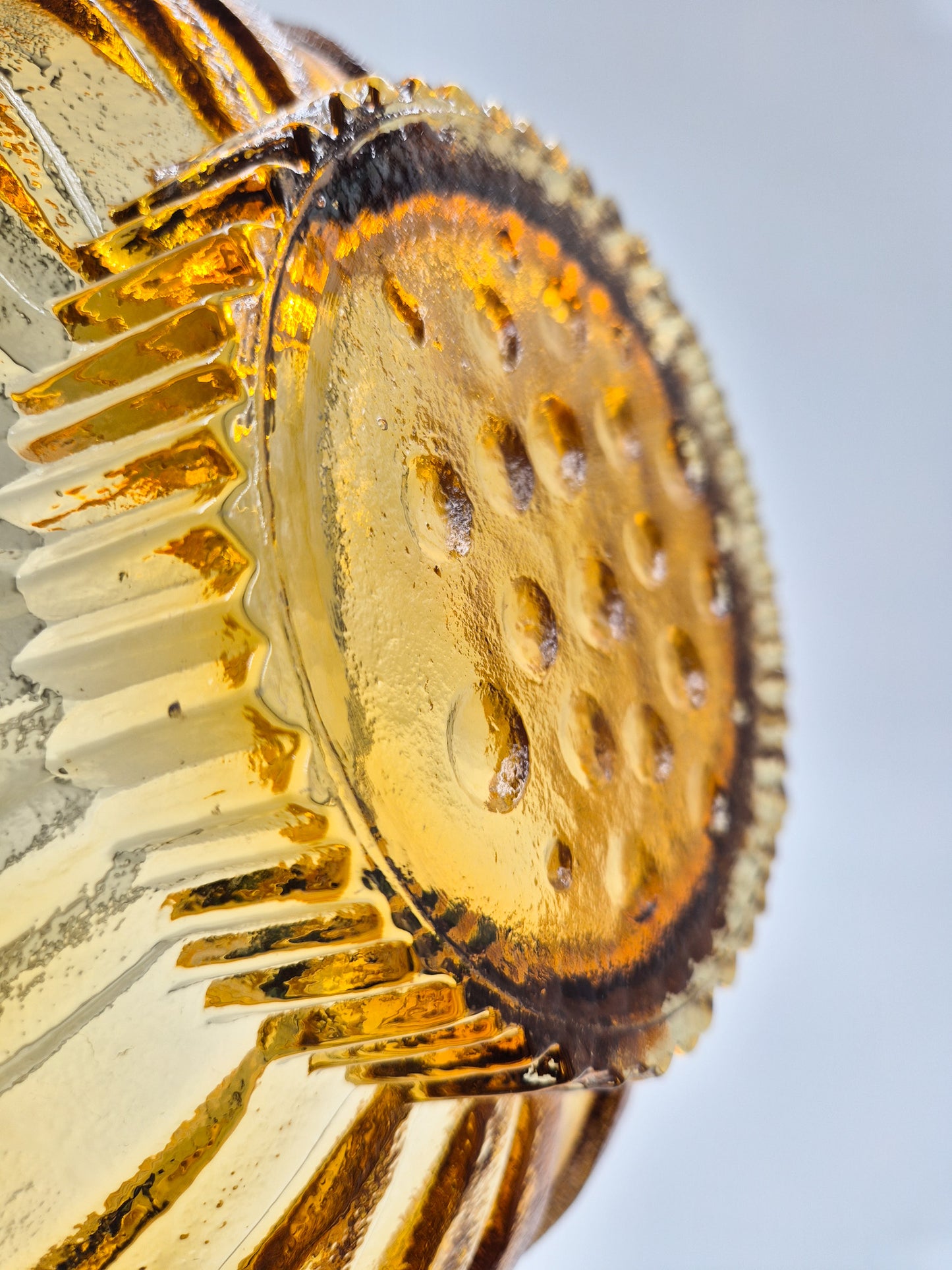Vintage Humppila Glass Bowl – Amber Sunburst Pressed Glass