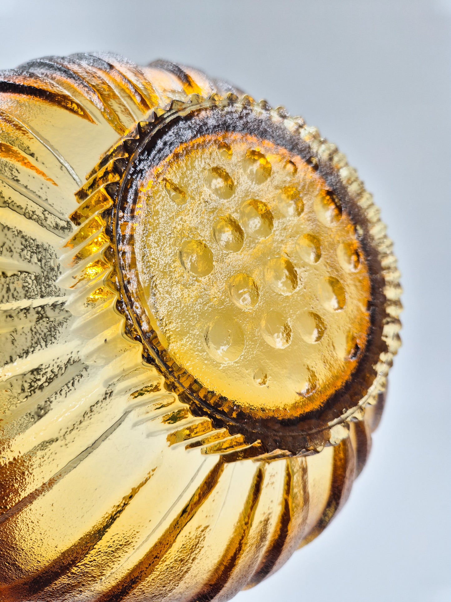 Vintage Humppila Glass Bowl – Amber Sunburst Pressed Glass
