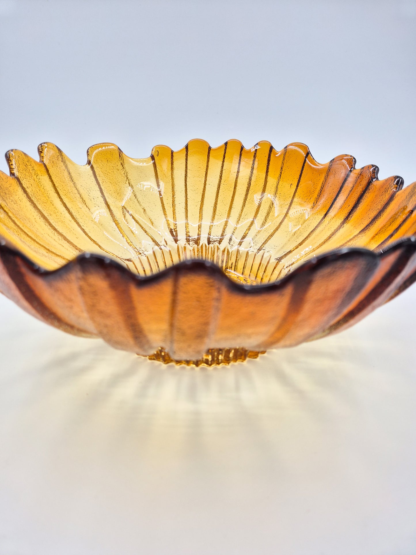 Vintage Humppila Glass Bowl – Amber Sunburst Pressed Glass