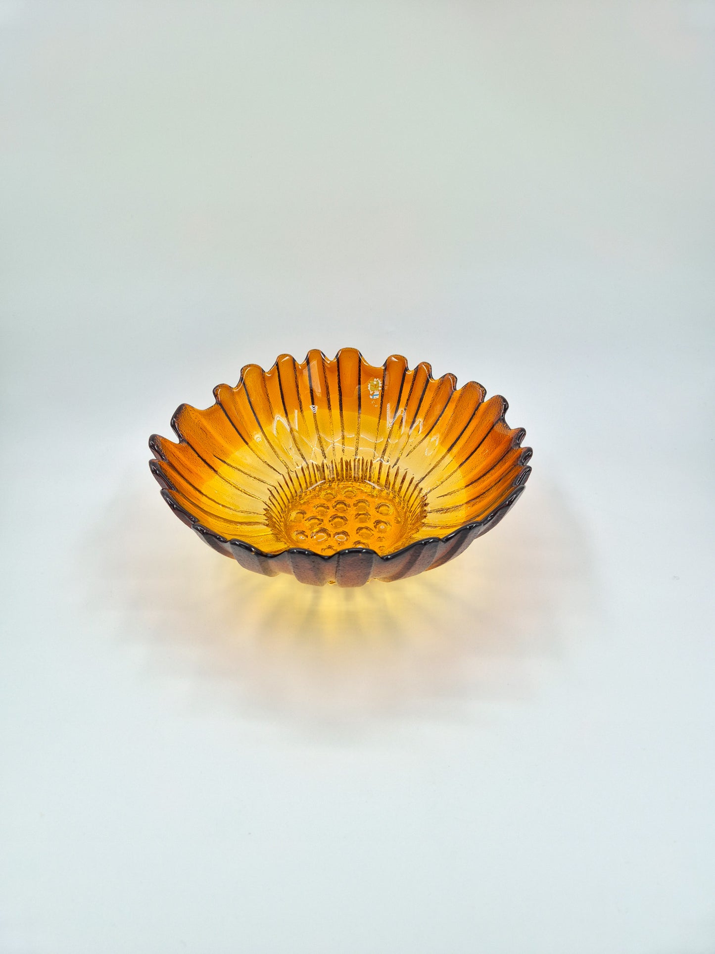 Vintage Humppila Glass Bowl – Amber Sunburst Pressed Glass