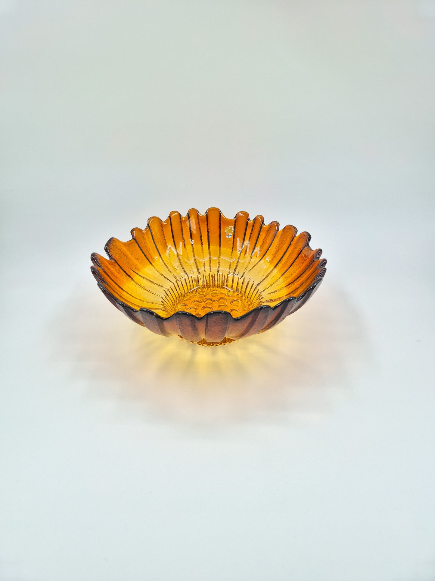 Vintage Humppila Glass Bowl – Amber Sunburst Pressed Glass