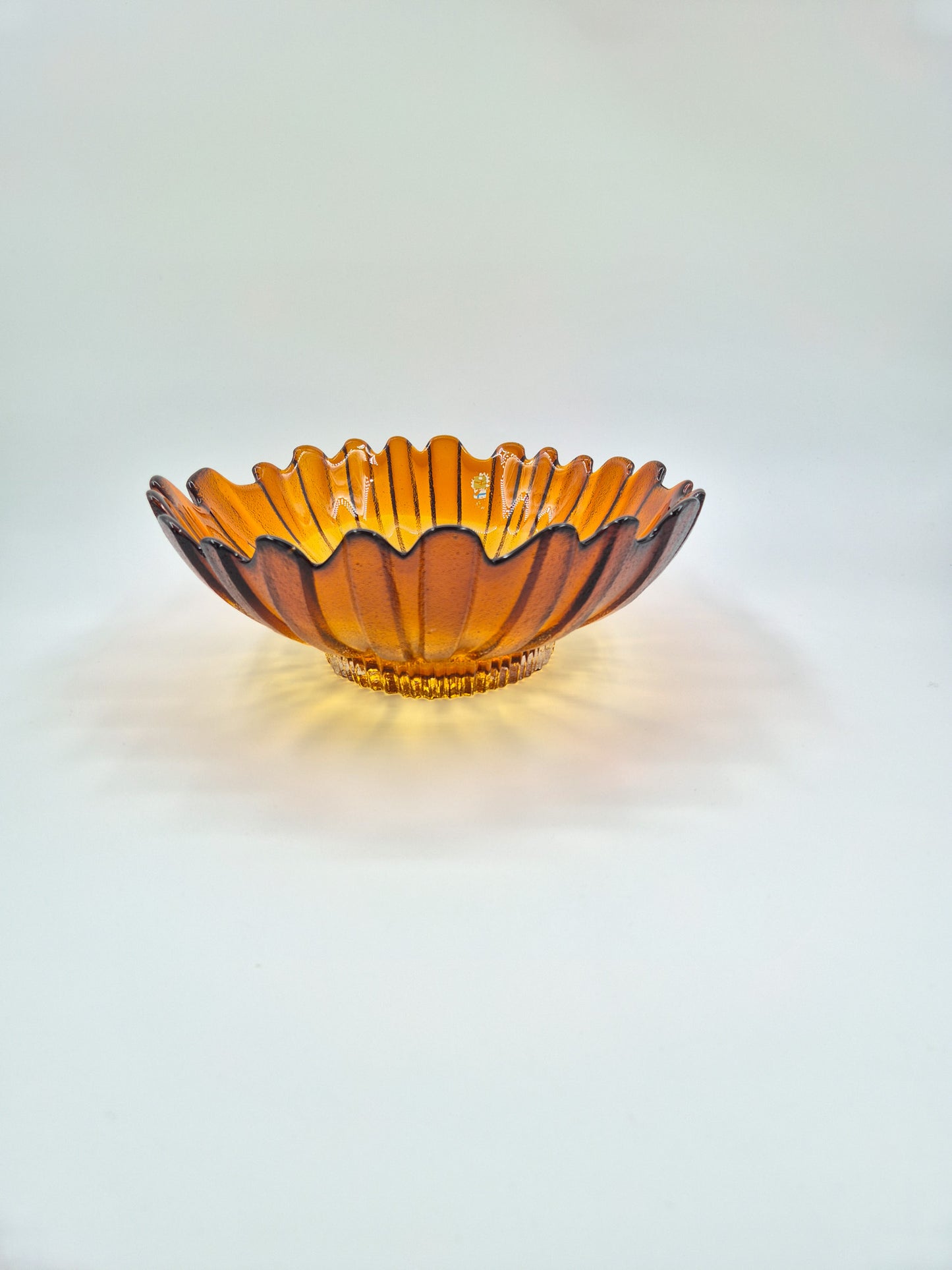Vintage Humppila Glass Bowl – Amber Sunburst Pressed Glass