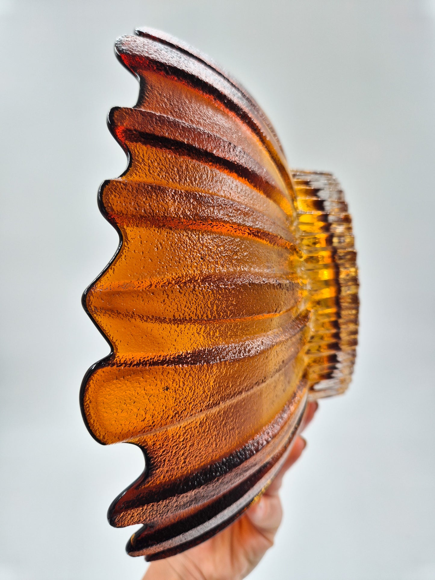 Vintage Humppila Glass Bowl – Amber Sunburst Pressed Glass