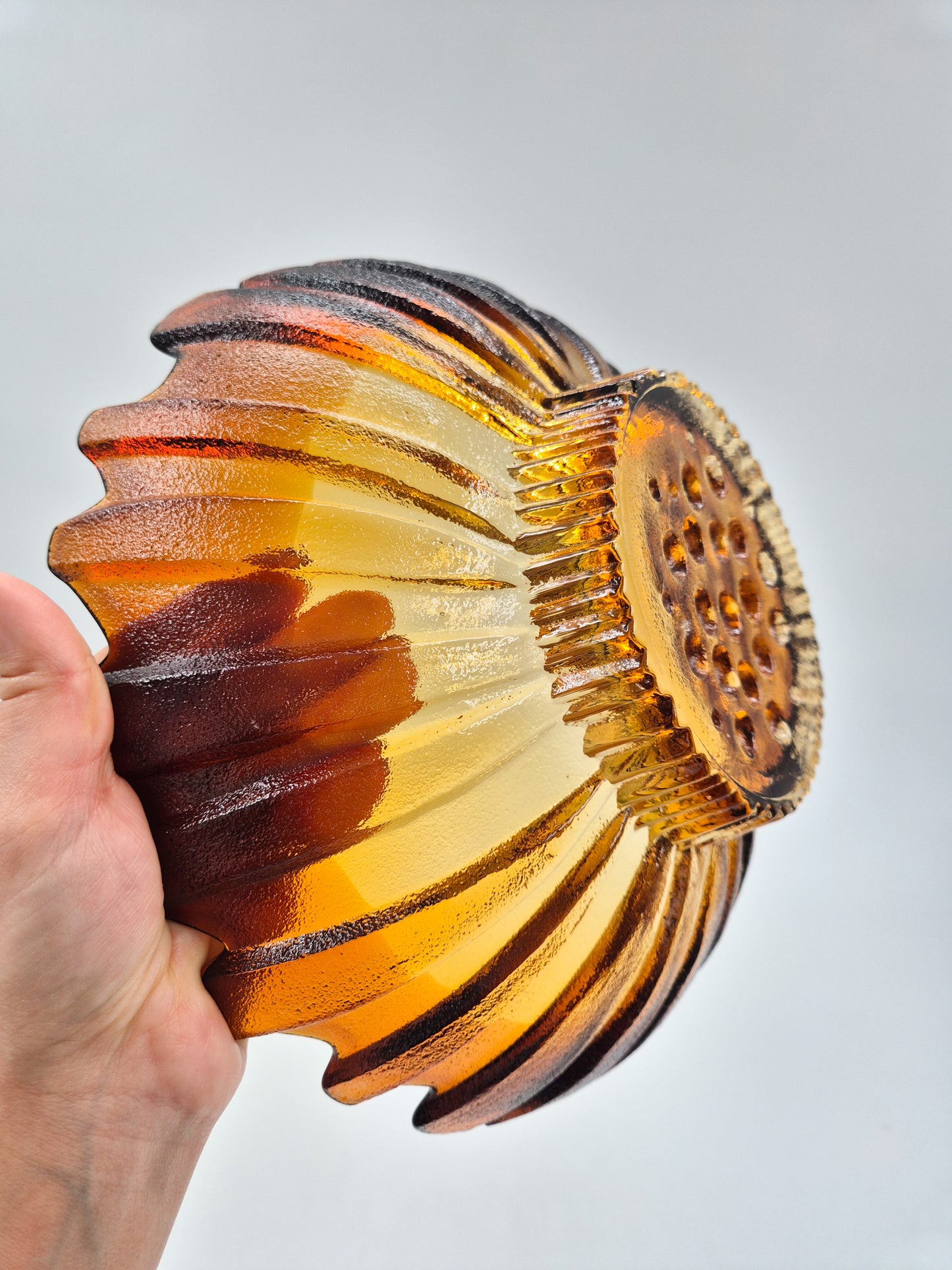 Vintage Humppila Glass Bowl – Amber Sunburst Pressed Glass
