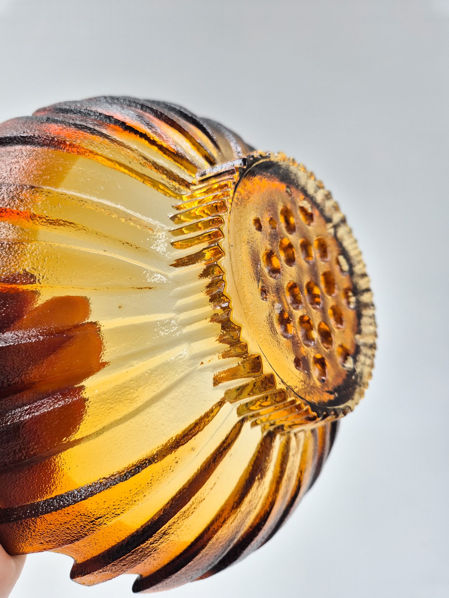 Vintage Humppila Glass Bowl – Amber Sunburst Pressed Glass