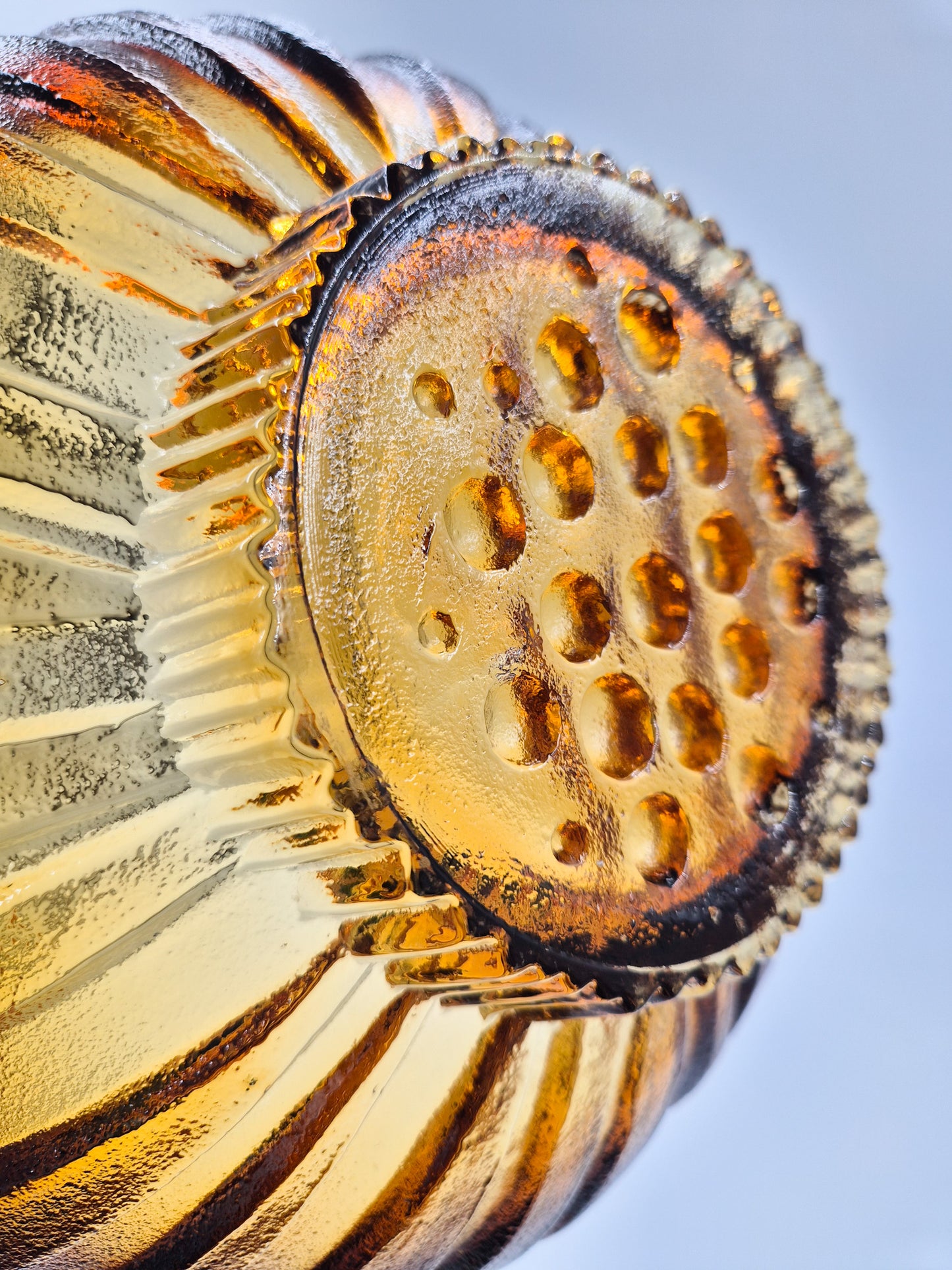 Vintage Humppila Glass Bowl – Amber Sunburst Pressed Glass