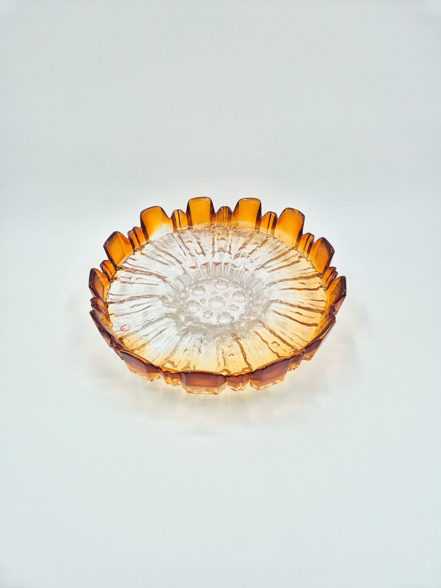 Vintage Humppila Glass Bowl – Amber Sunburst Pressed Glass