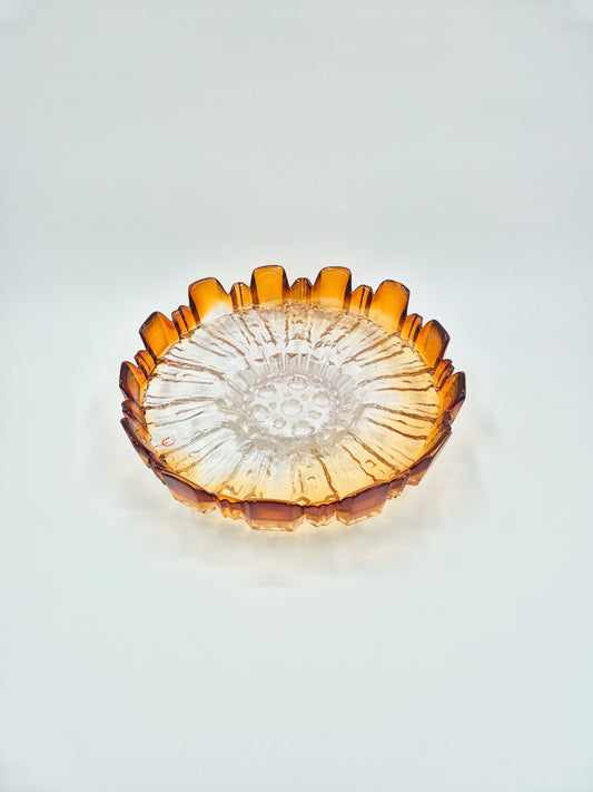 Vintage Humppila Glass Bowl – Amber Sunburst Pressed Glass