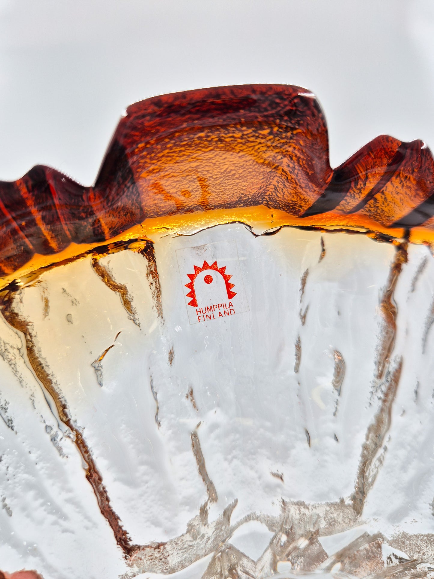 Vintage Humppila Glass Bowl – Amber Sunburst Pressed Glass