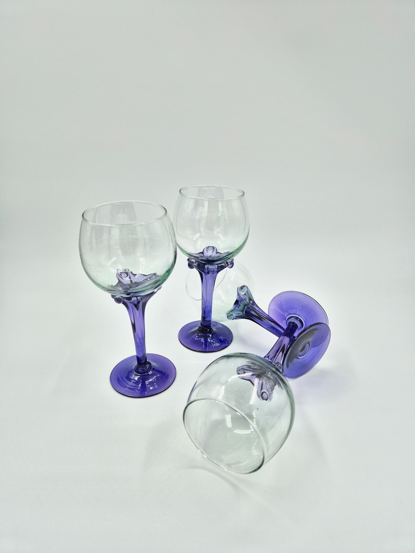Set of 4 Murano Style Wine Glasses – Purple Stem Goblets – Hand Blown Italian Style