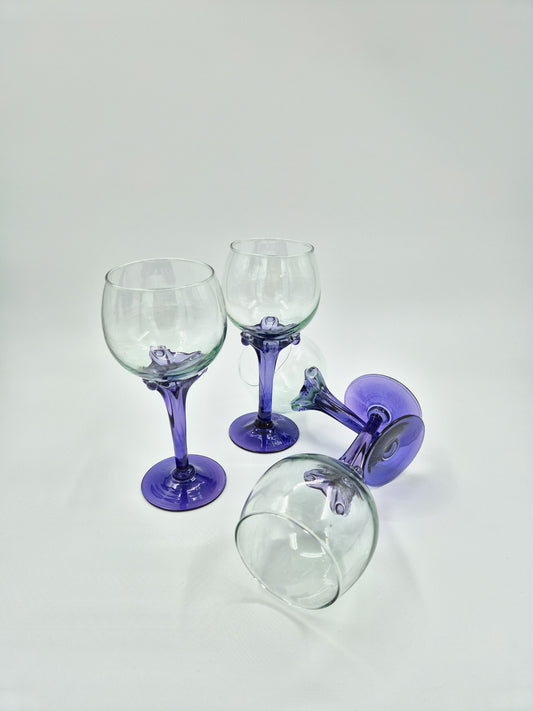 Set of 4 Murano Style Wine Glasses – Purple Stem Goblets – Hand Blown Italian Style