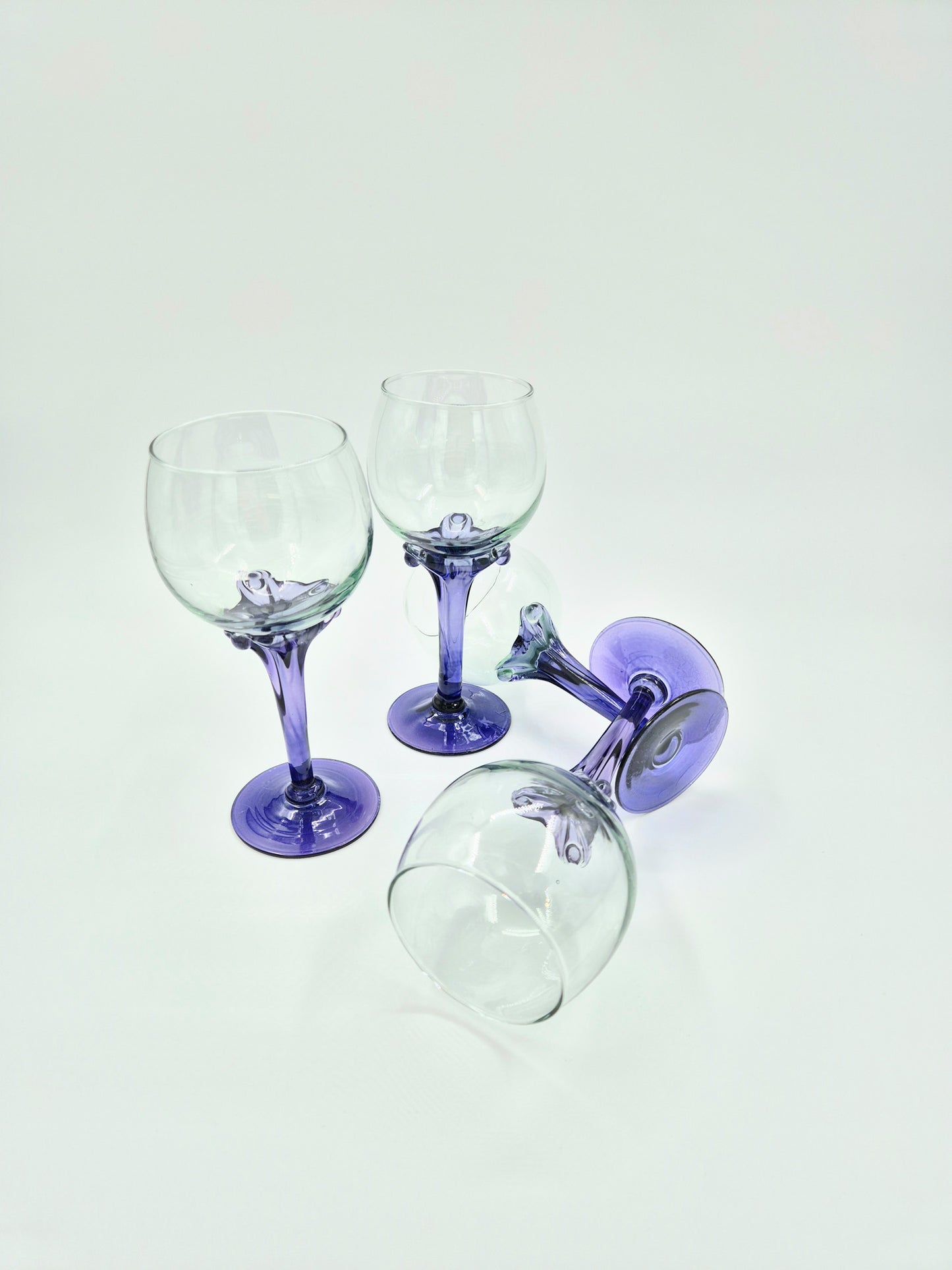 Set of 4 Murano Style Wine Glasses – Purple Stem Goblets – Hand Blown Italian Style