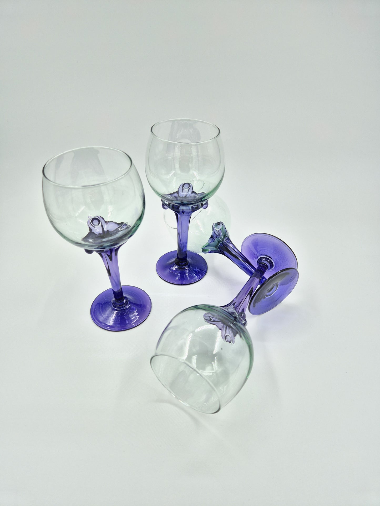 Set of 4 Murano Style Wine Glasses – Purple Stem Goblets – Hand Blown Italian Style