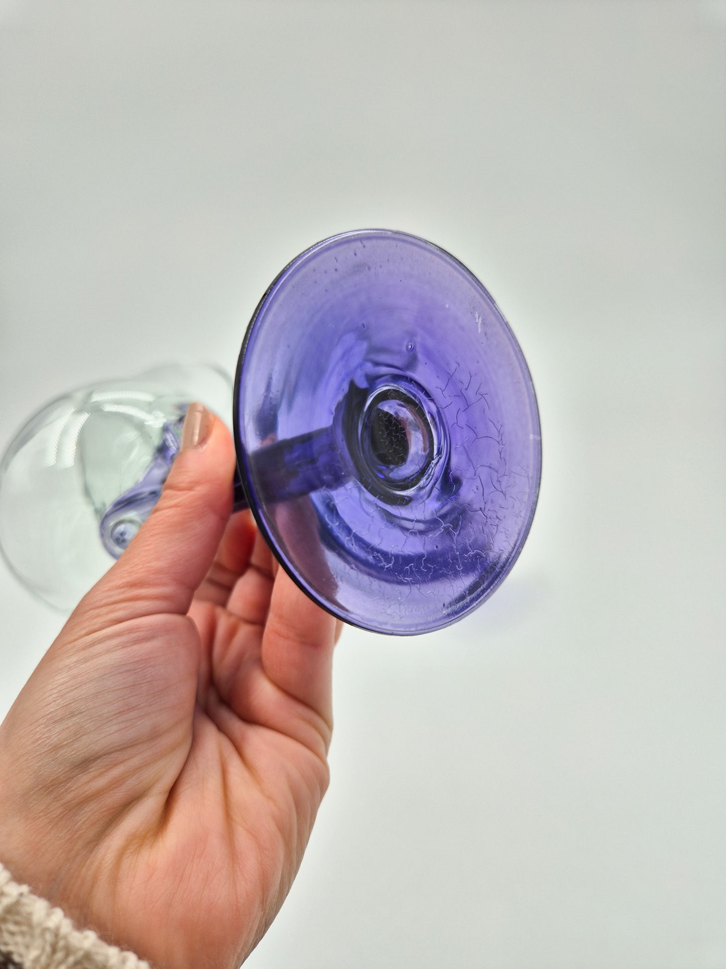 Set of 4 Murano Style Wine Glasses – Purple Stem Goblets – Hand Blown Italian Style