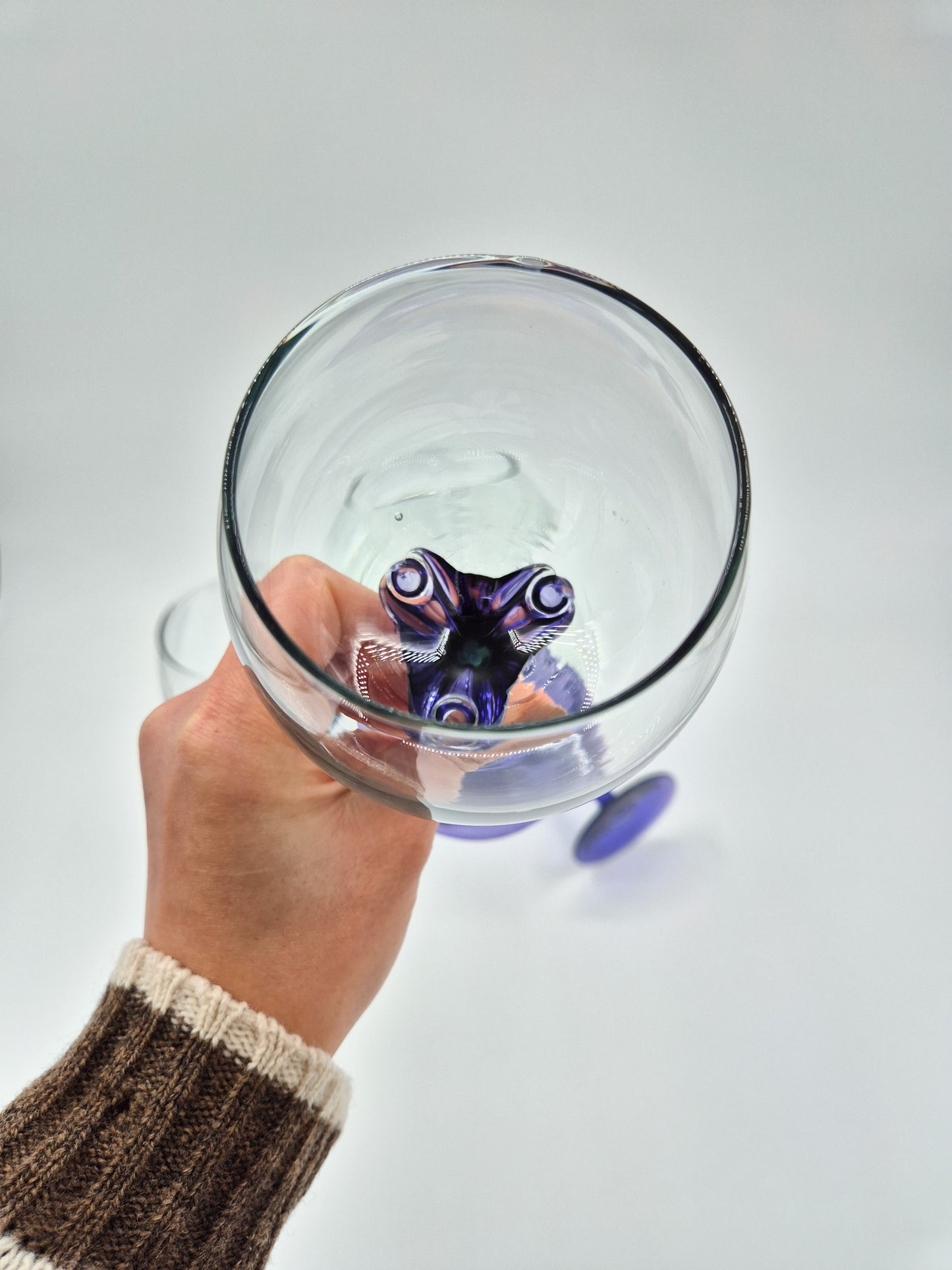Set of 4 Murano Style Wine Glasses – Purple Stem Goblets – Hand Blown Italian Style