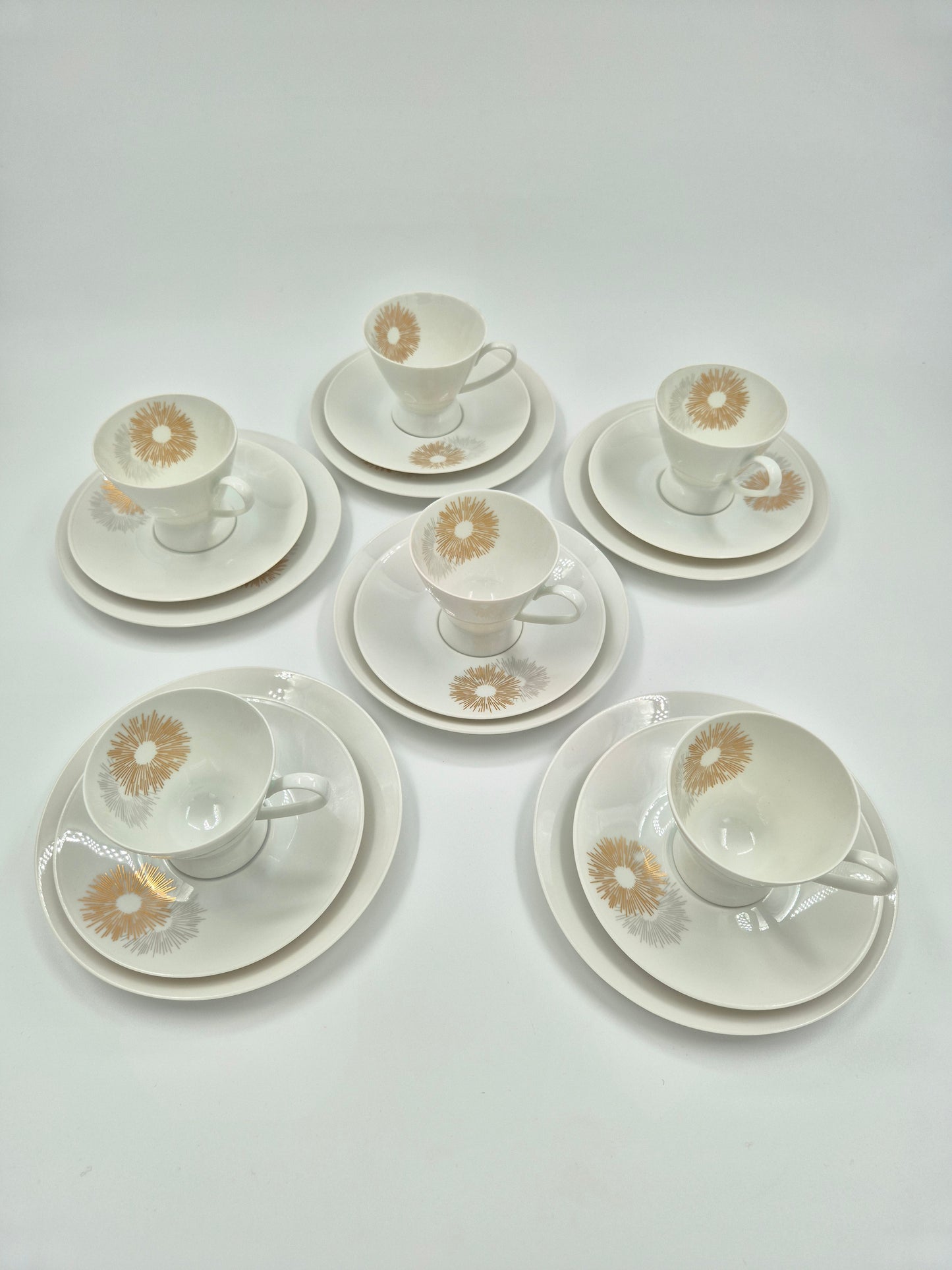Set of six vintage Rosenthal Sunburst Trio (Cup, Saucer & Side Plate Set)