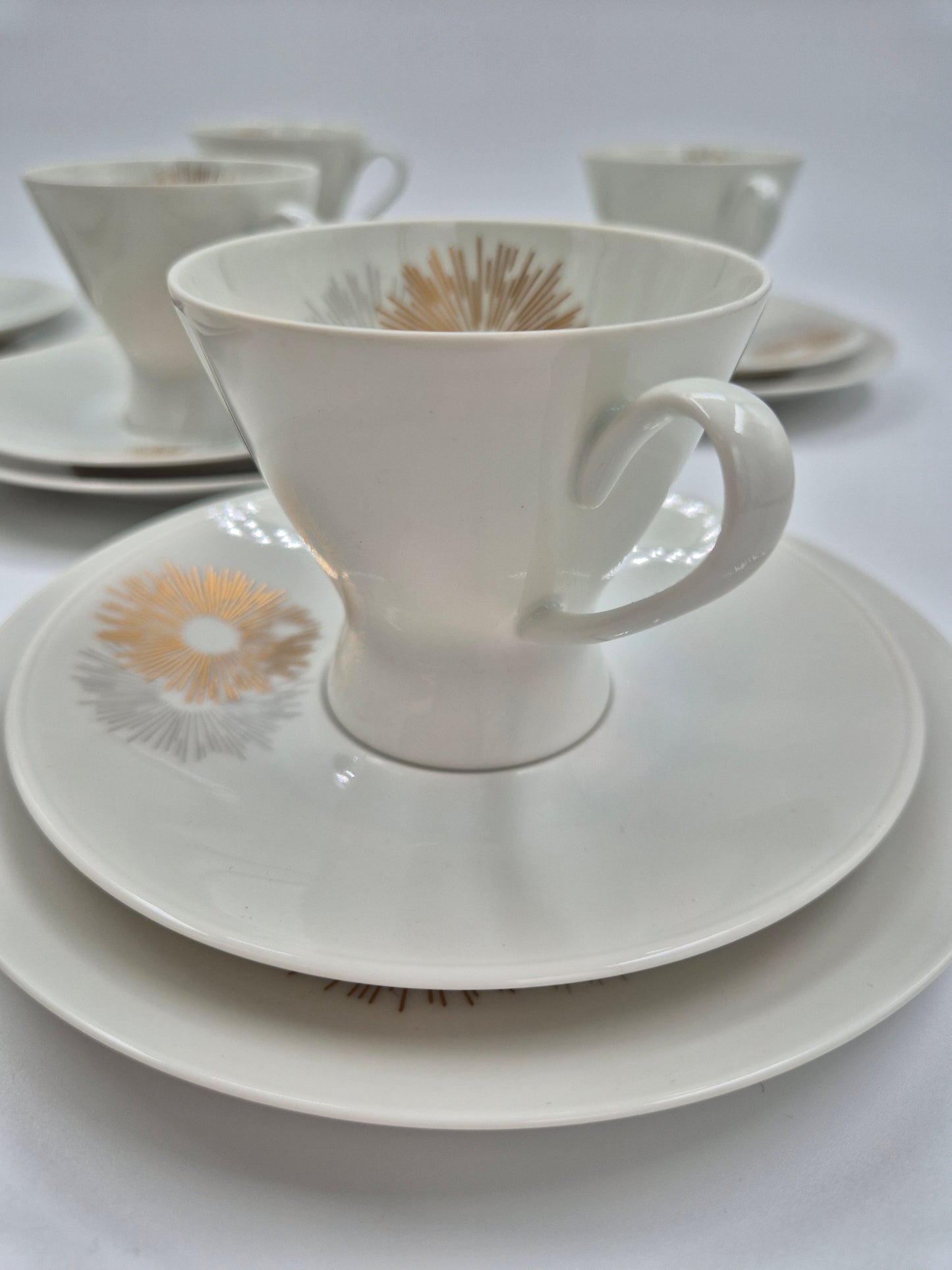 Set of six vintage Rosenthal Sunburst Trio (Cup, Saucer & Side Plate Set)