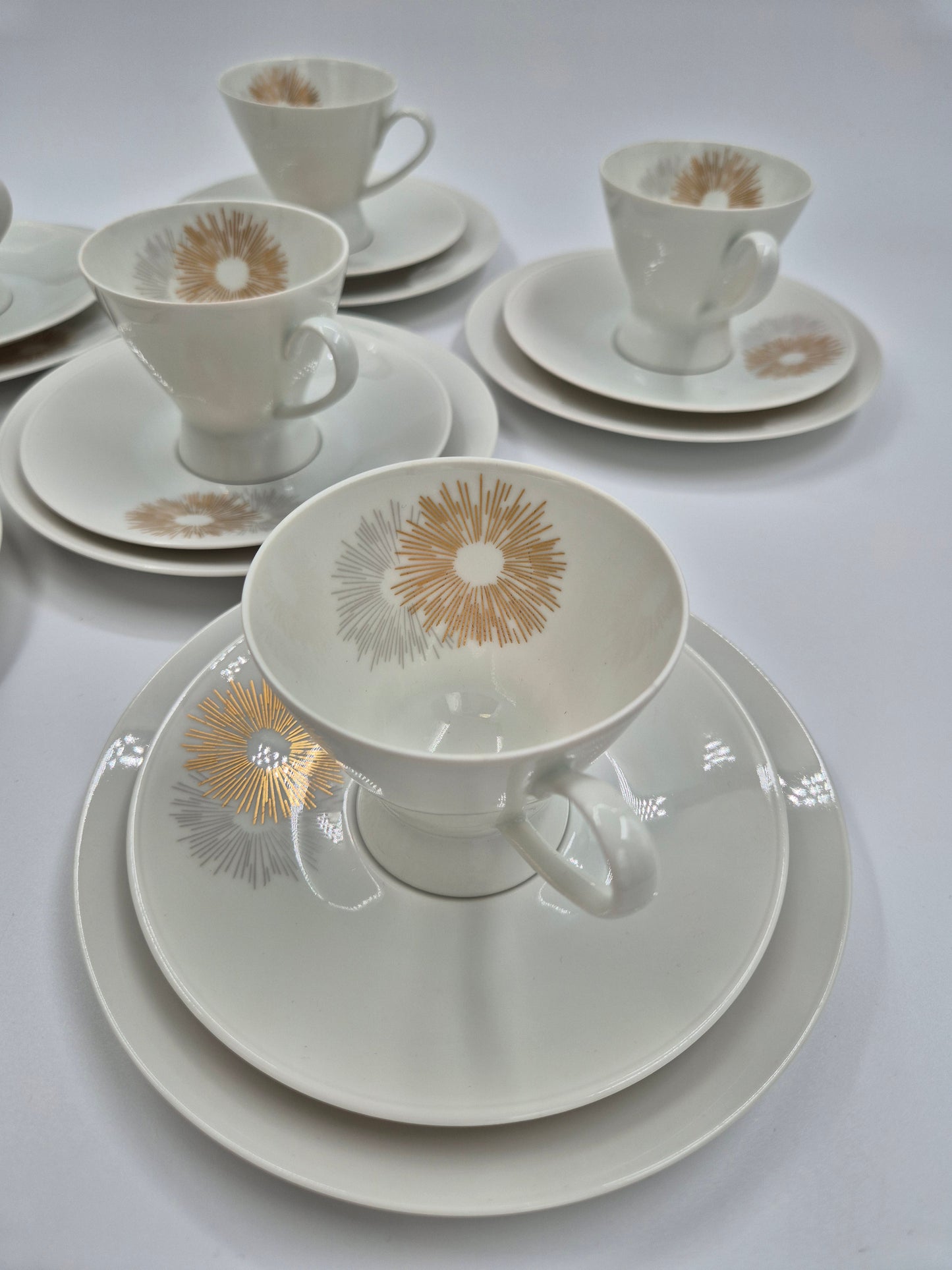 Set of six vintage Rosenthal Sunburst Trio (Cup, Saucer & Side Plate Set)