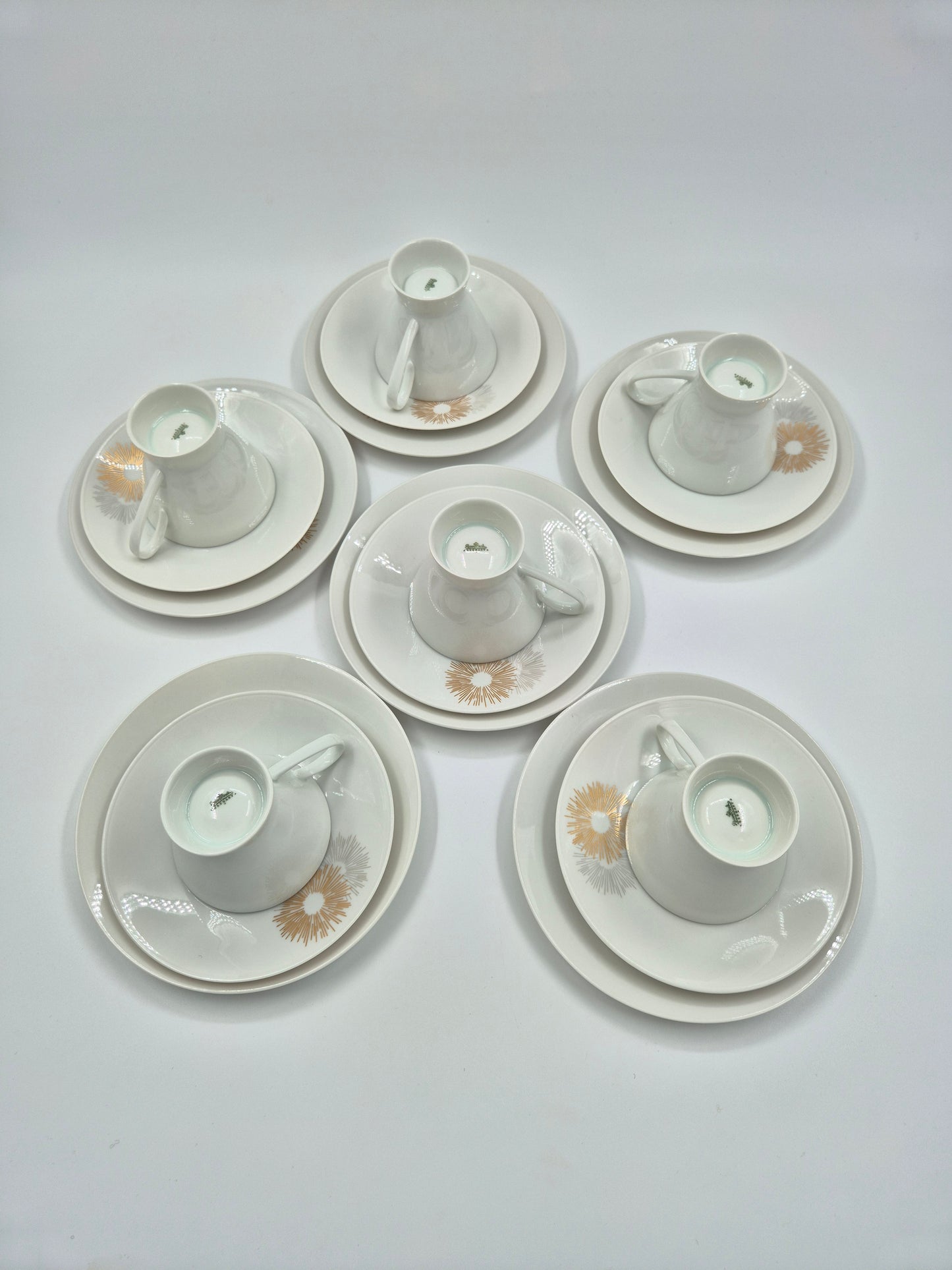 Set of six vintage Rosenthal Sunburst Trio (Cup, Saucer & Side Plate Set)