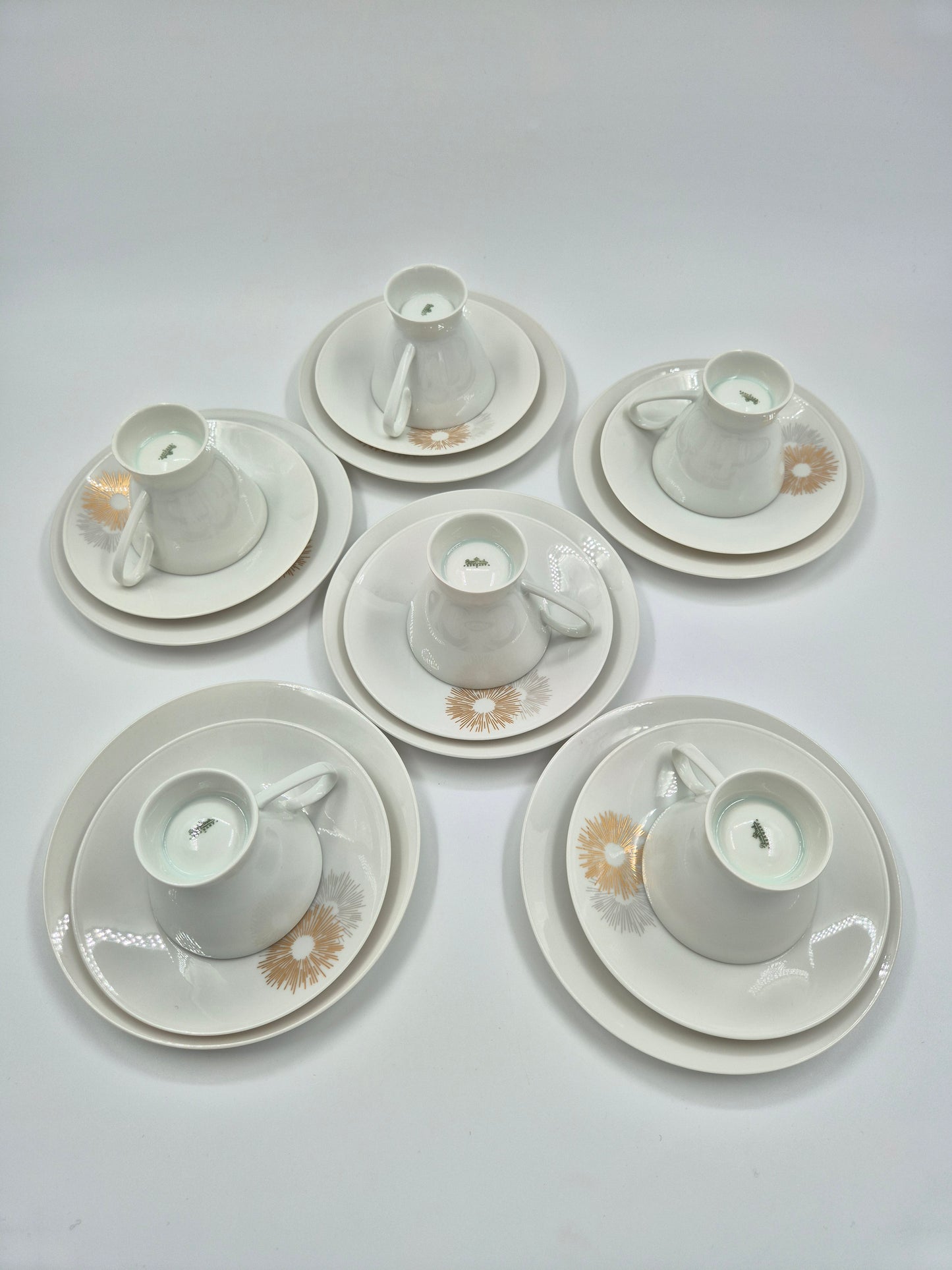 Set of six vintage Rosenthal Sunburst Trio (Cup, Saucer & Side Plate Set)