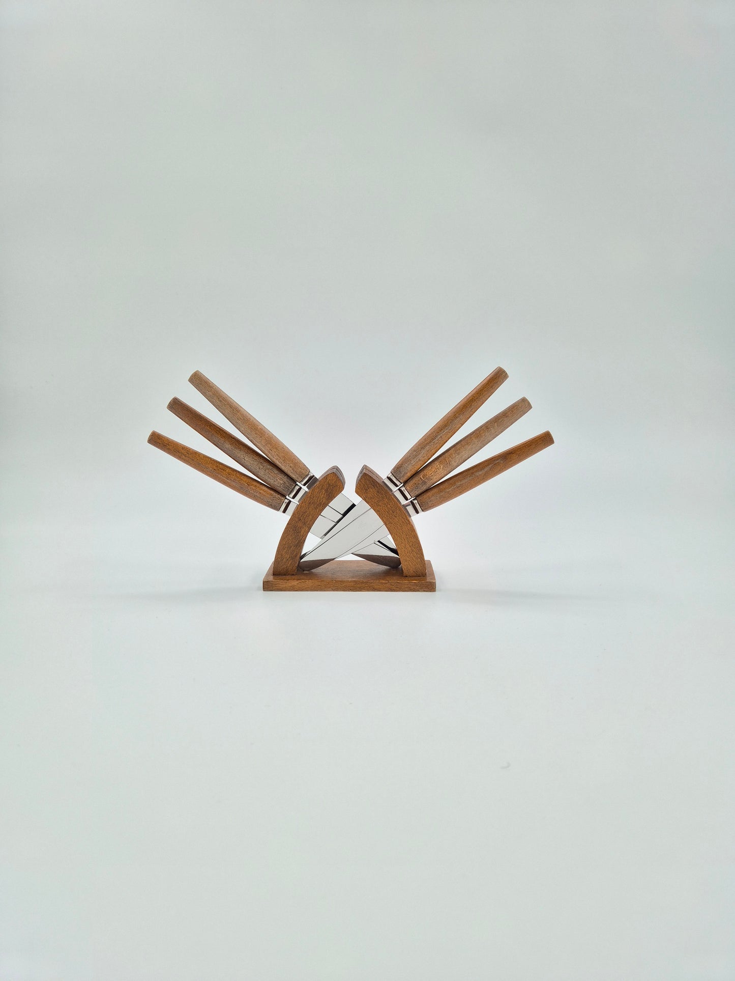 Set of 6 Vintage Eskilstuna Swedish Fruit Knife Set with Wooden Stand