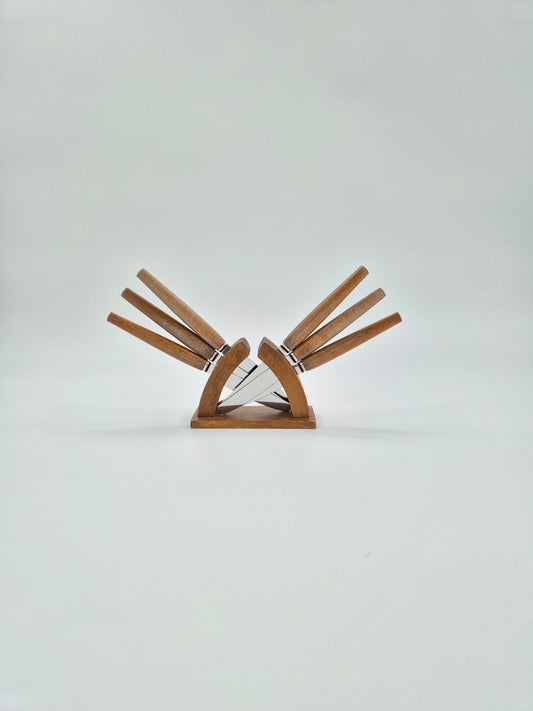 Set of 6 Vintage Eskilstuna Swedish Fruit Knife Set with Wooden Stand