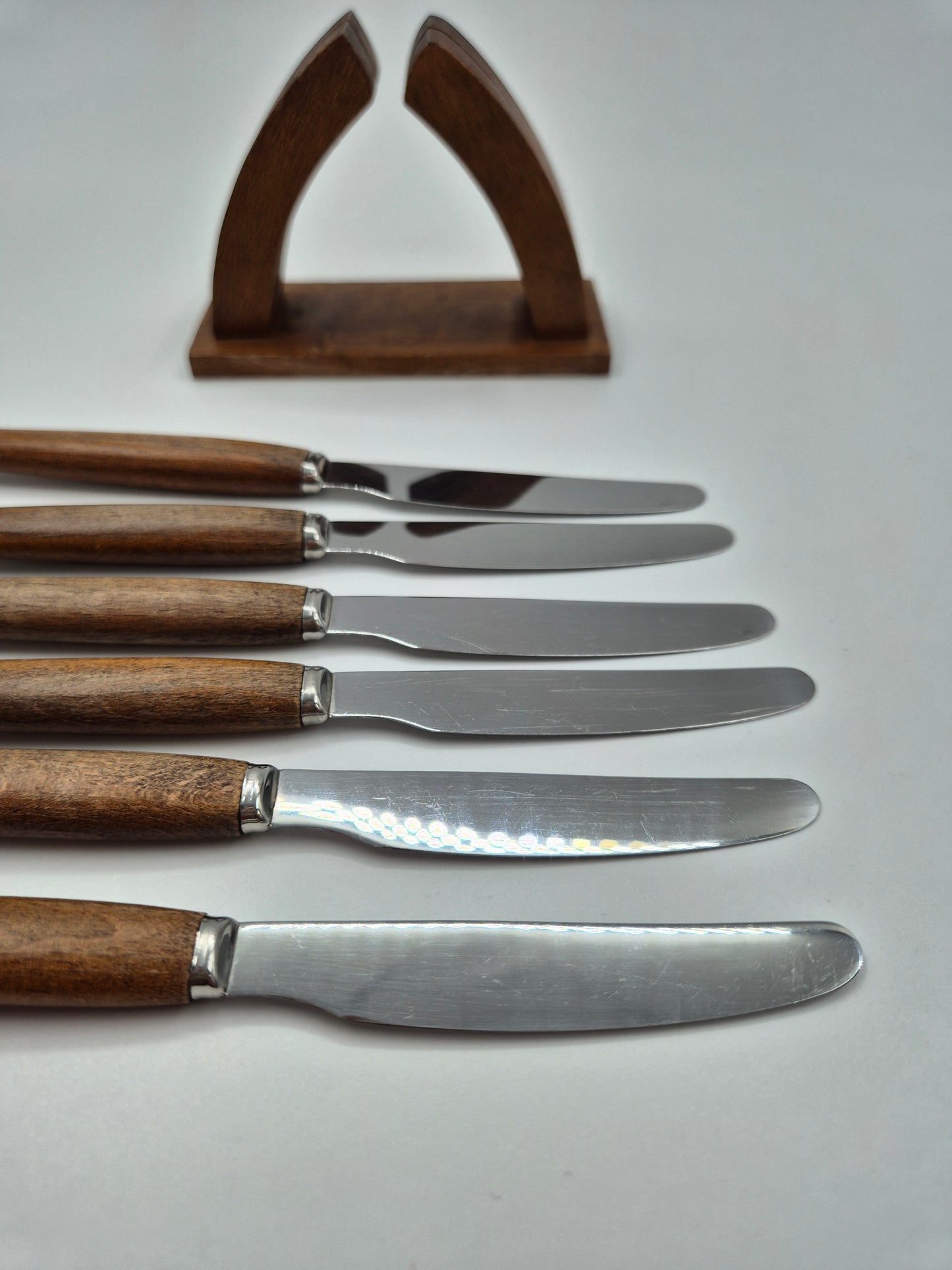 Set of 6 Vintage Eskilstuna Swedish Fruit Knife Set with Wooden Stand