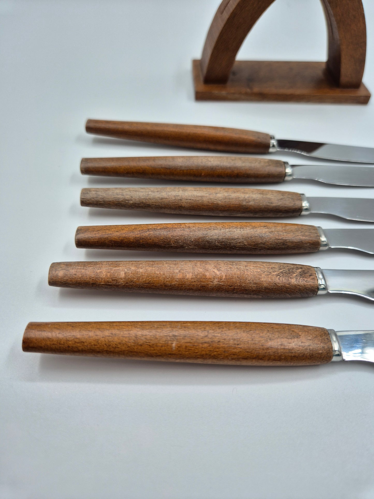 Set of 6 Vintage Eskilstuna Swedish Fruit Knife Set with Wooden Stand