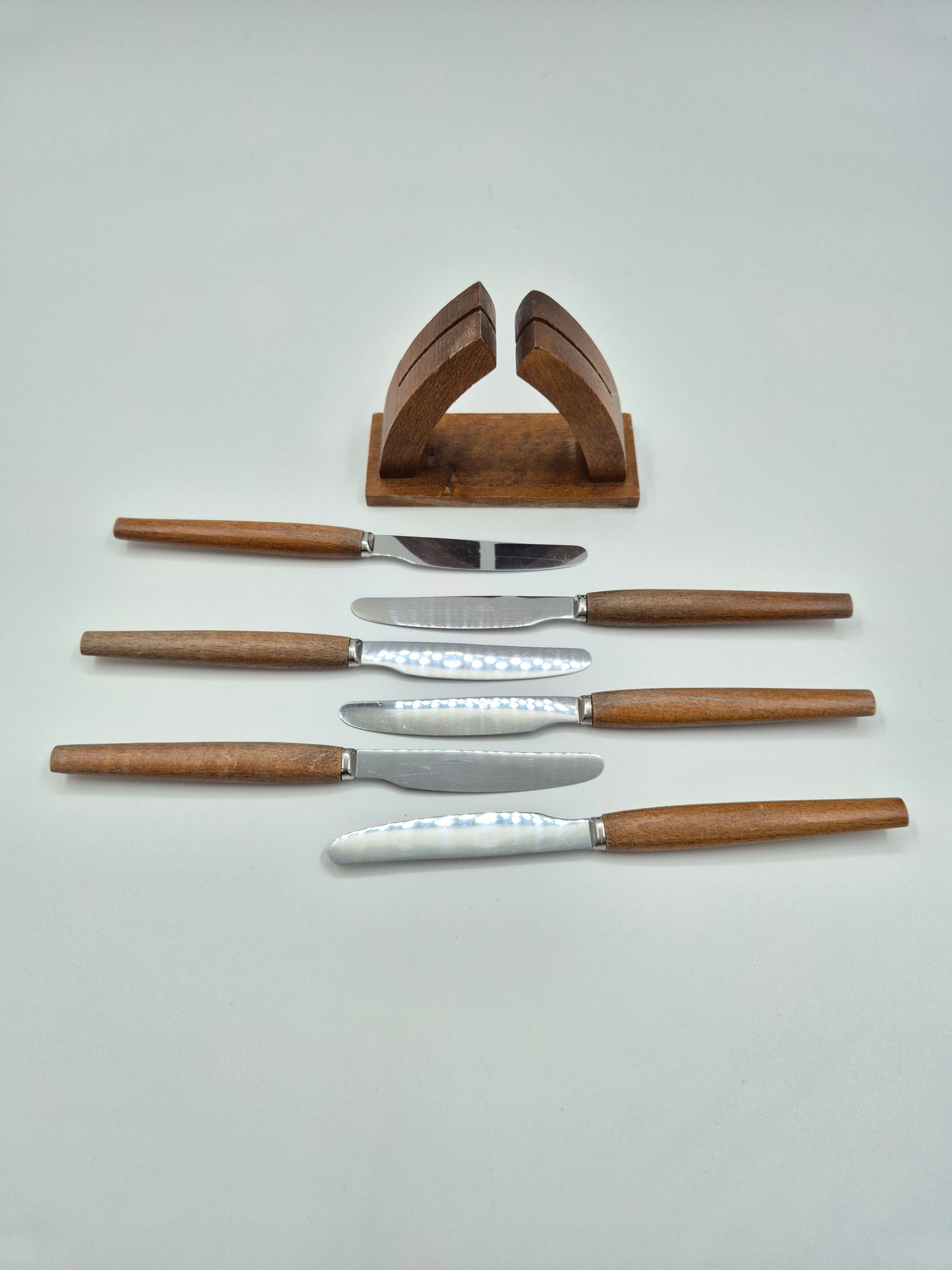 Set of 6 Vintage Eskilstuna Swedish Fruit Knife Set with Wooden Stand