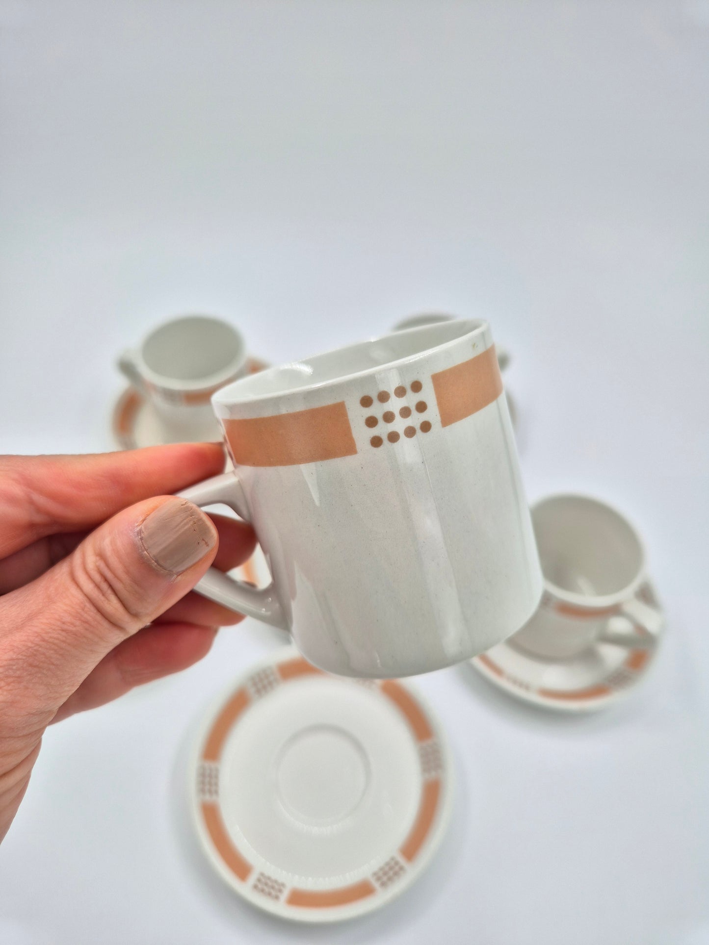 Vintage Arabia Espresso Cup and Saucer Set (Model E, Set of 6)