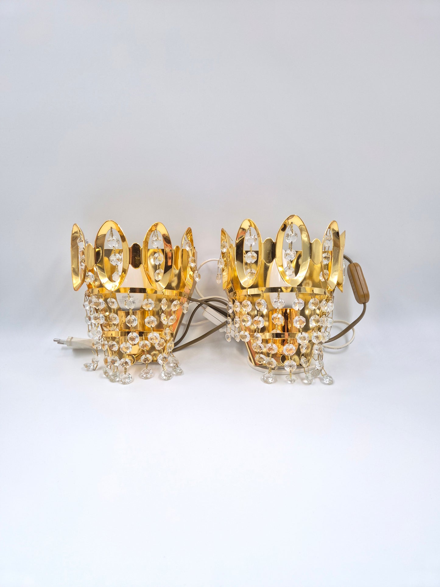 Vintage Crystal Wall Lamps Gold Pair 18 cm