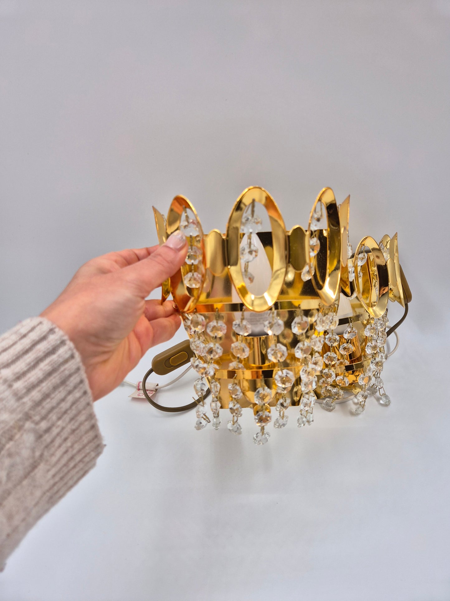 Vintage Crystal Wall Lamps Gold Pair 18 cm