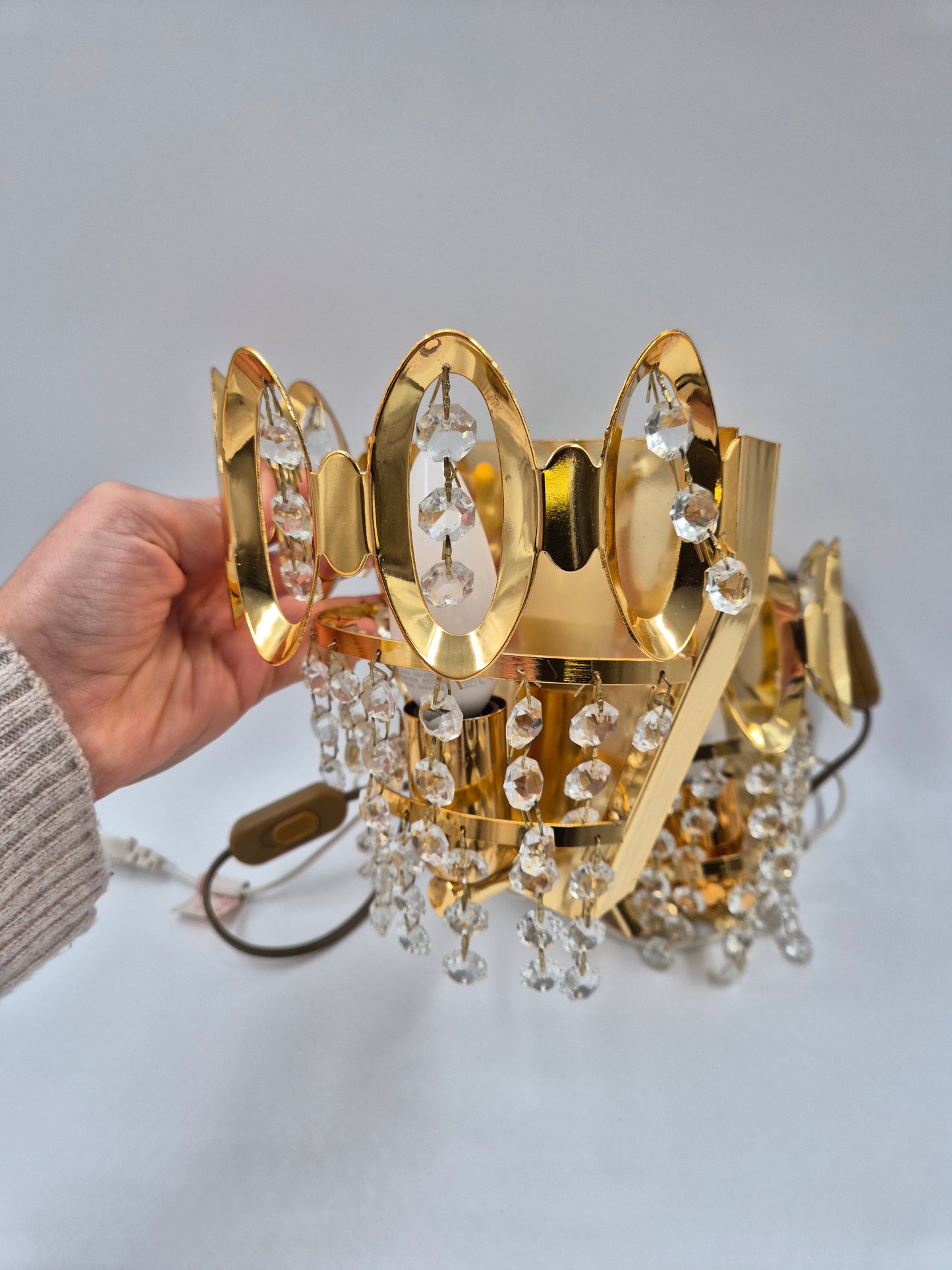 Vintage Crystal Wall Lamps Gold Pair 18 cm