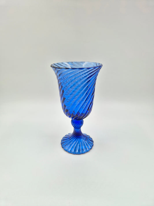 Vintage Twisted Blue Glass Vase