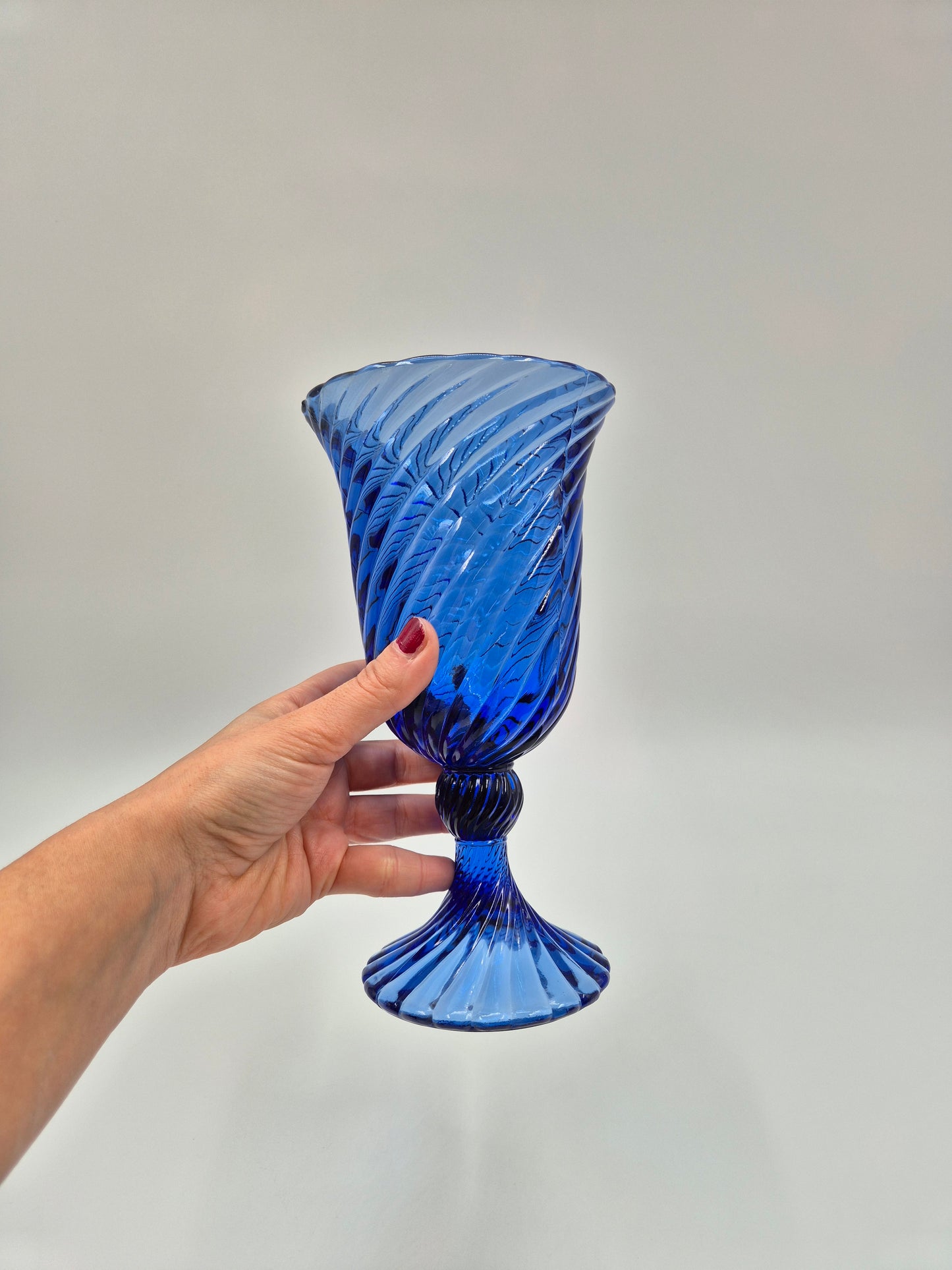 Vintage Twisted Blue Glass Vase