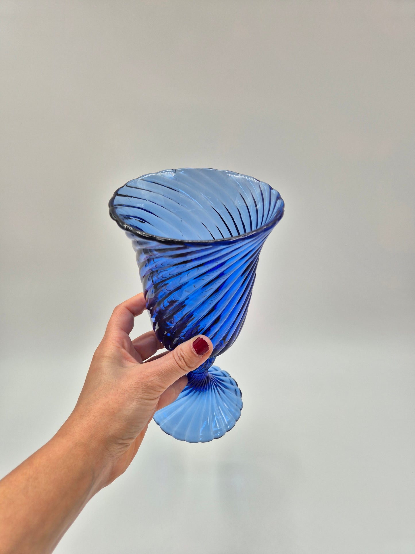 Vintage Twisted Blue Glass Vase