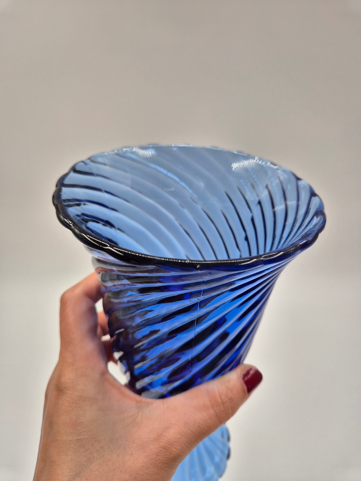 Vintage Twisted Blue Glass Vase